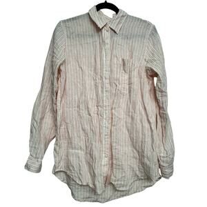 GAP Linen Button Down Shirt Small Boyfriend Fit Pink White Stripe 100% Linen